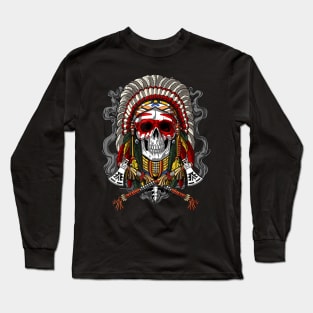 Native American Chief Skull Indian Headdress Long Sleeve T-Shirt